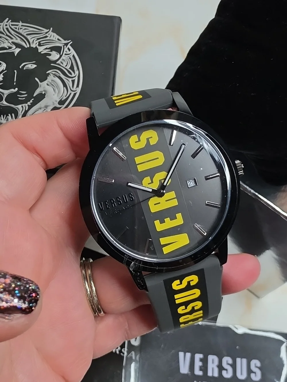 Versace versus barbes watch yellow and grey rubber with metal  New In Box